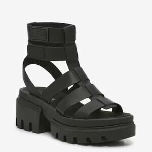 Timberland Sandals Womens Everleigh Gladiator Platform Size 7 Black Leather